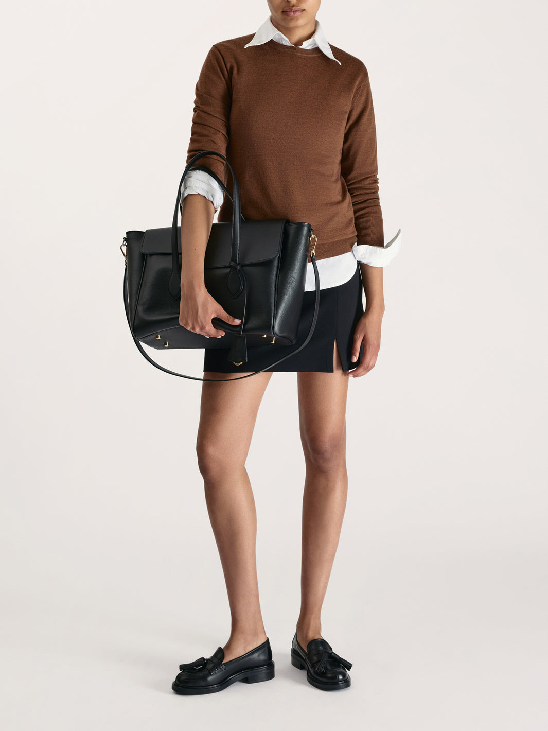 Merlara Black Grained Leather/Leather Large handbag