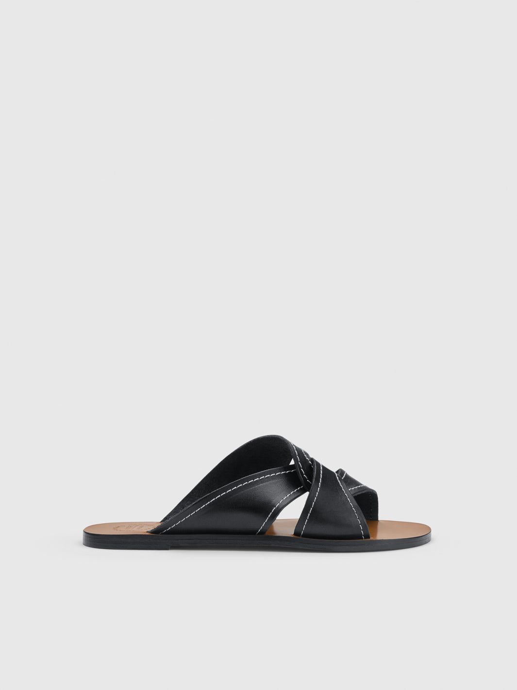 Allai Black/Contrast Stitch Leather Flat sandals | ATP Atelier