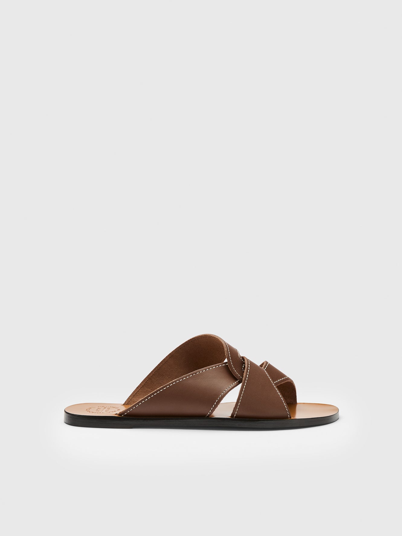 Allai Cannella/Contrast Stitch Leather Flat sandals