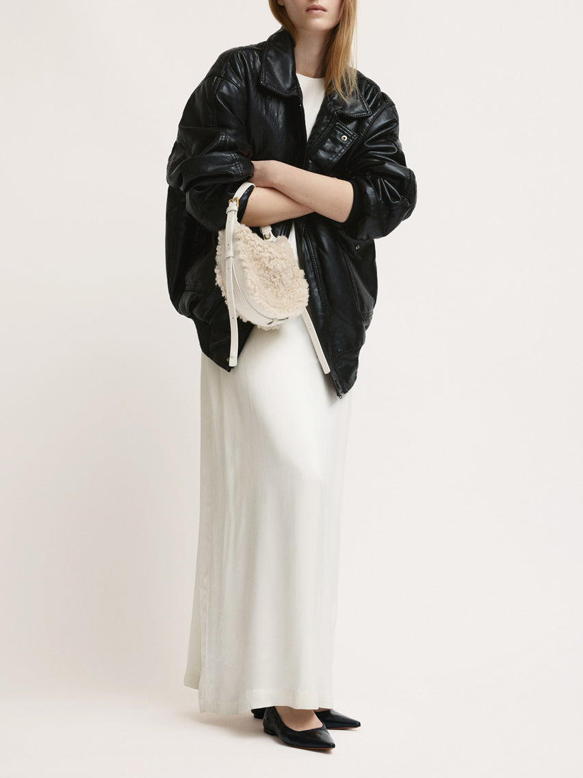 Silea Vanilla/Linen Shearling/Leather Mini hobo bag