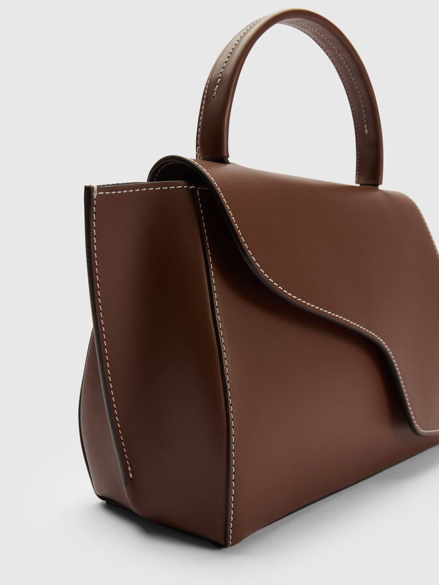Arezzo Cannella/Contrast Stitch Leather Handbag