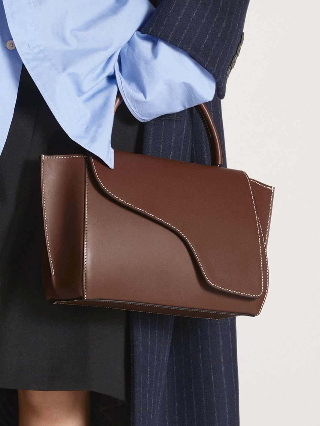 Arezzo Cannella/Contrast Stitch Leather Handbag