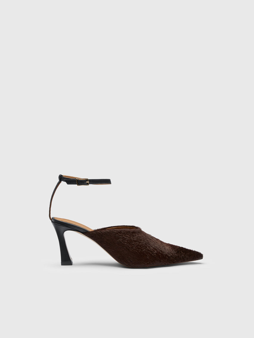 Bema Walnut Embossed Pony/Nappa Ankle strap heels