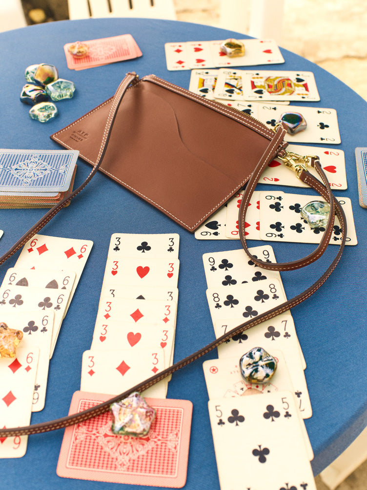 Buonarroti Cannella/Contrast Stitch Leather Pouch