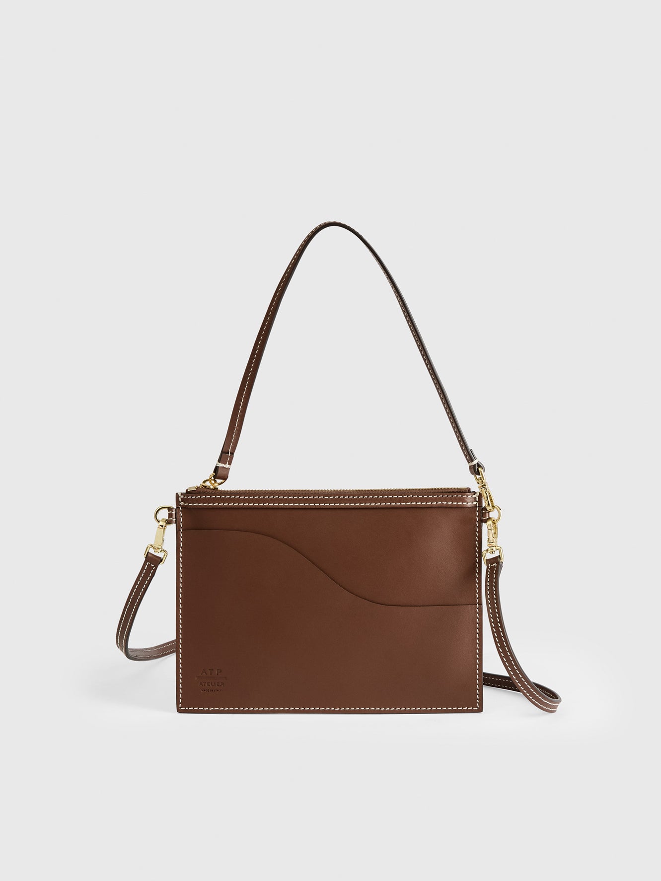 Buonarroti Cannella/Contrast Stitch Leather Pouch