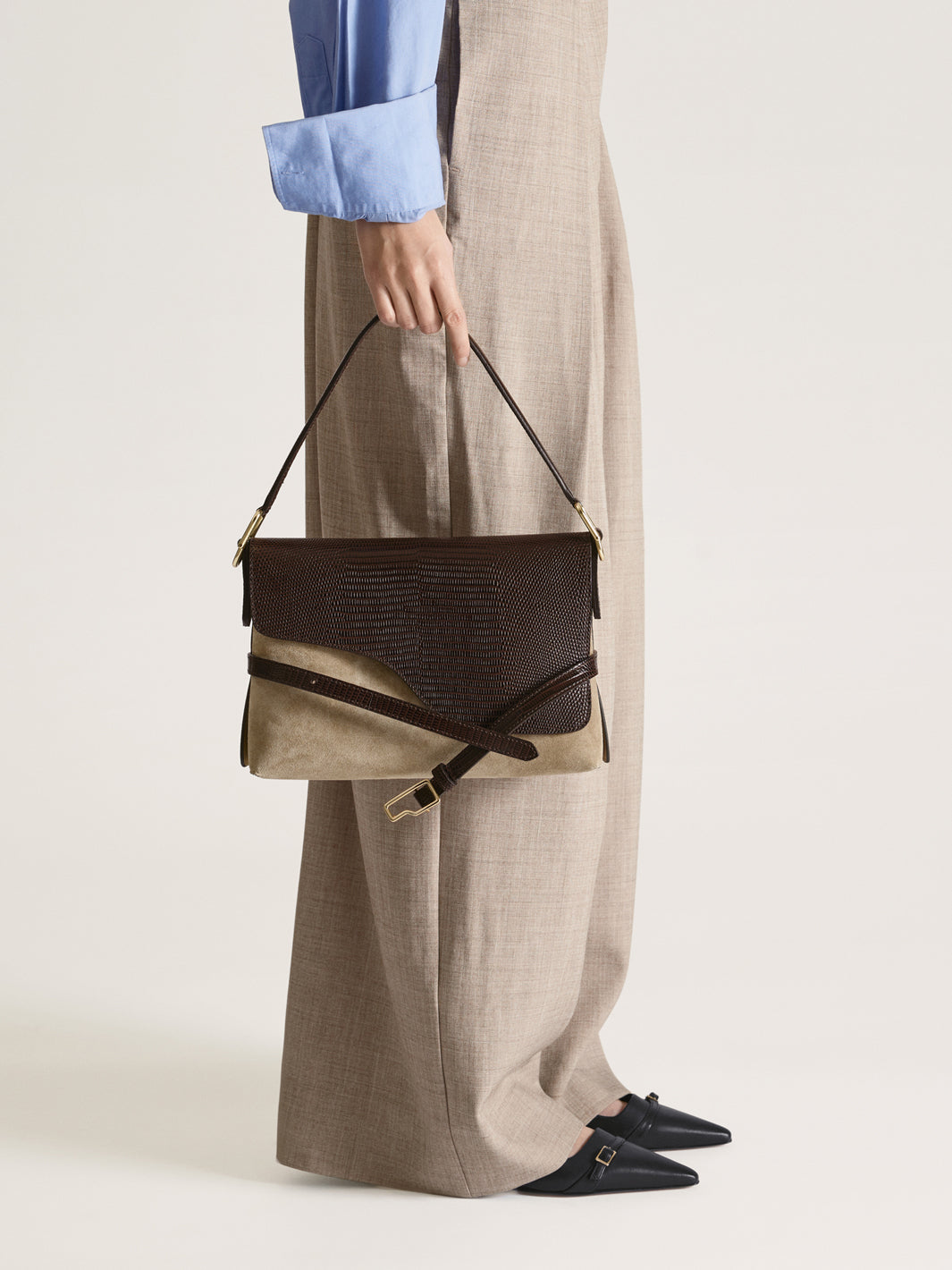 Lierna Avena/Walnut Suede/Printed Lizard Shoulder bag