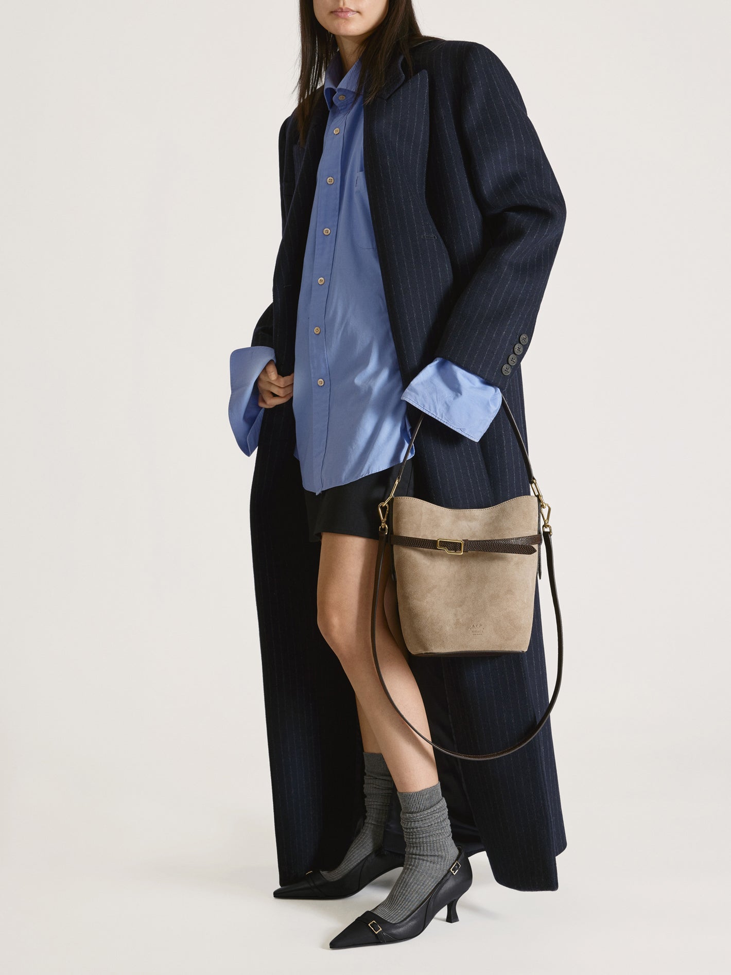 Cremella Avena/Walnut Suede/Printed Lizard Bucket bag