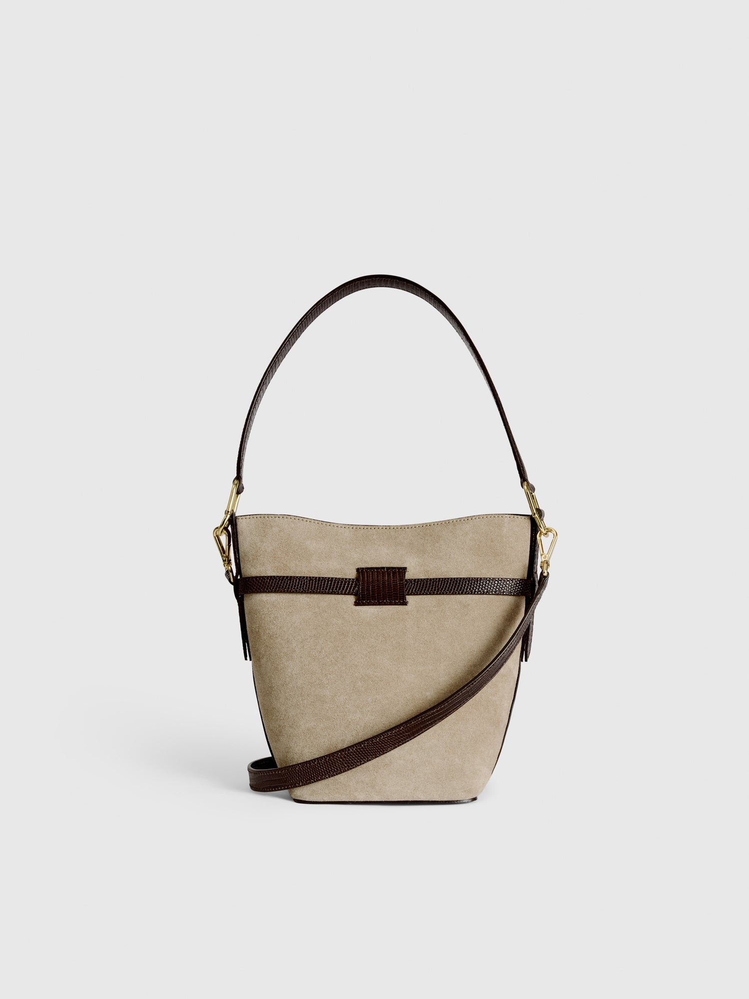 Cremella Avena/Walnut Suede/Printed Lizard Bucket bag