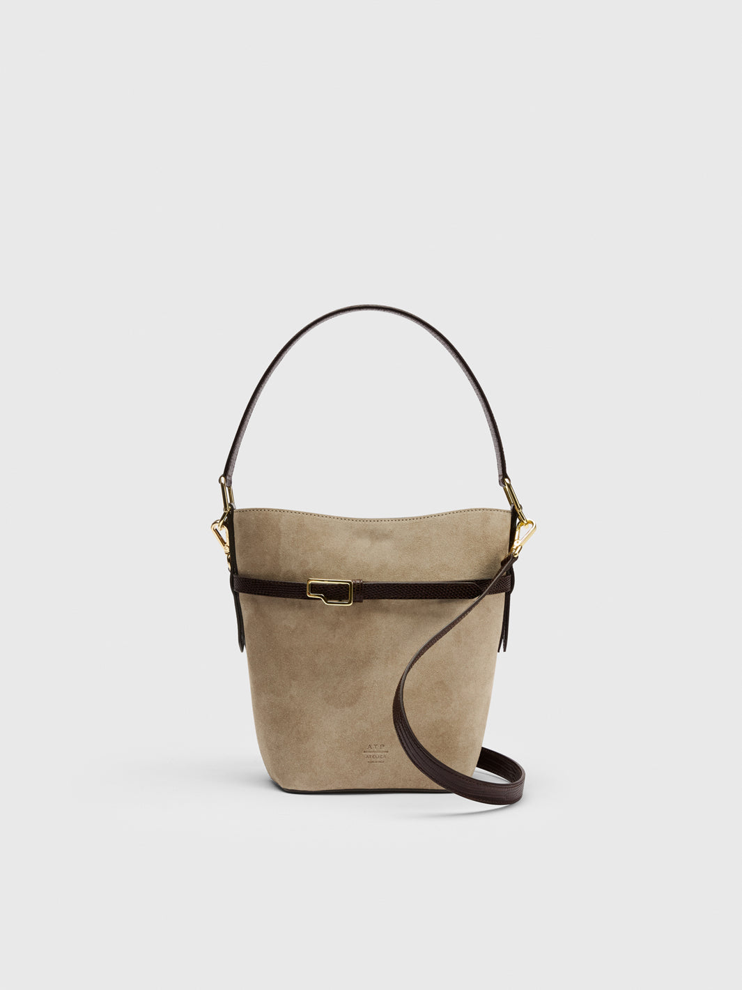 Cremella Avena/Walnut Suede/Printed Lizard Bucket bag