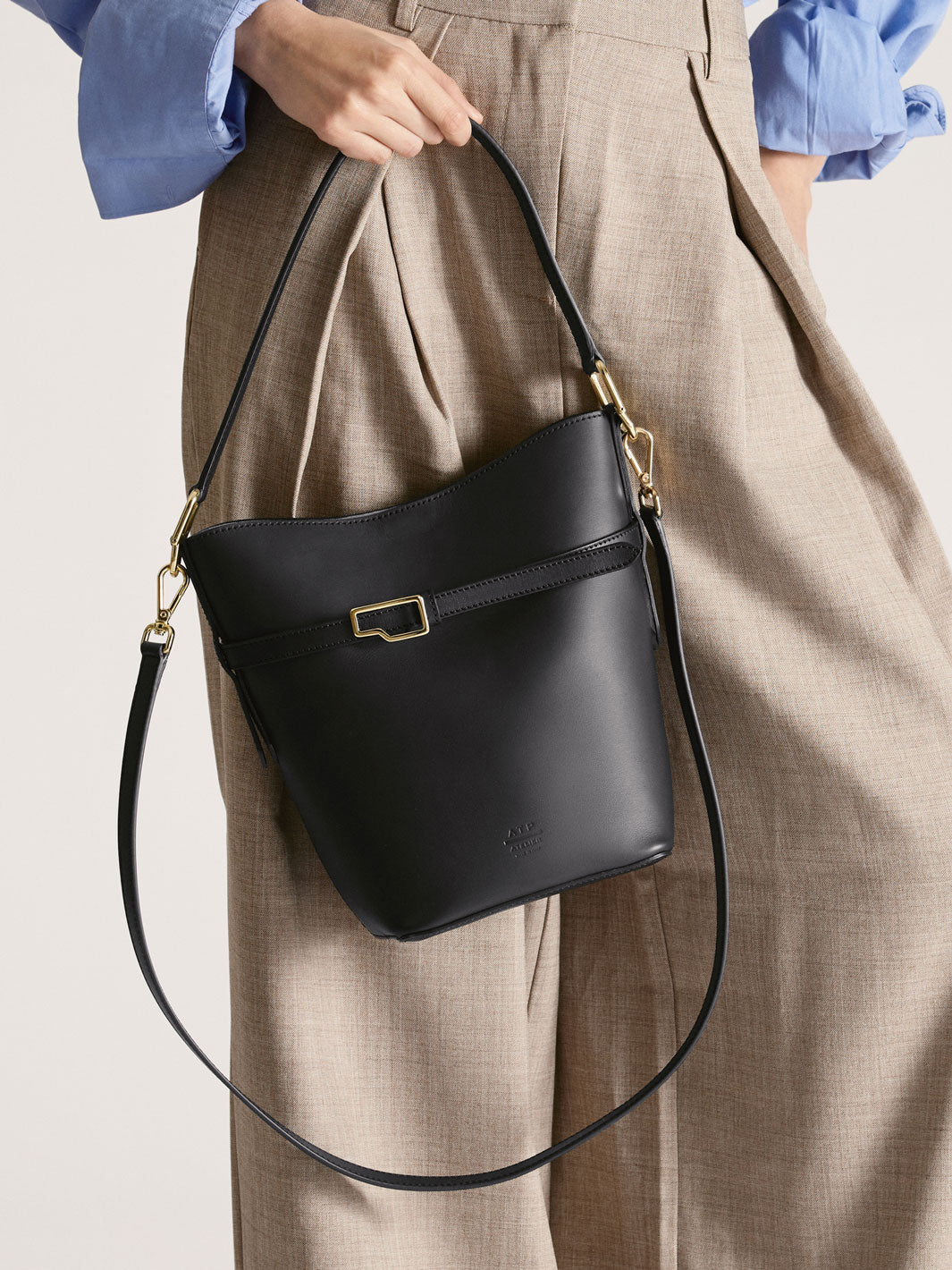 Cremella Black Leather Bucket bag