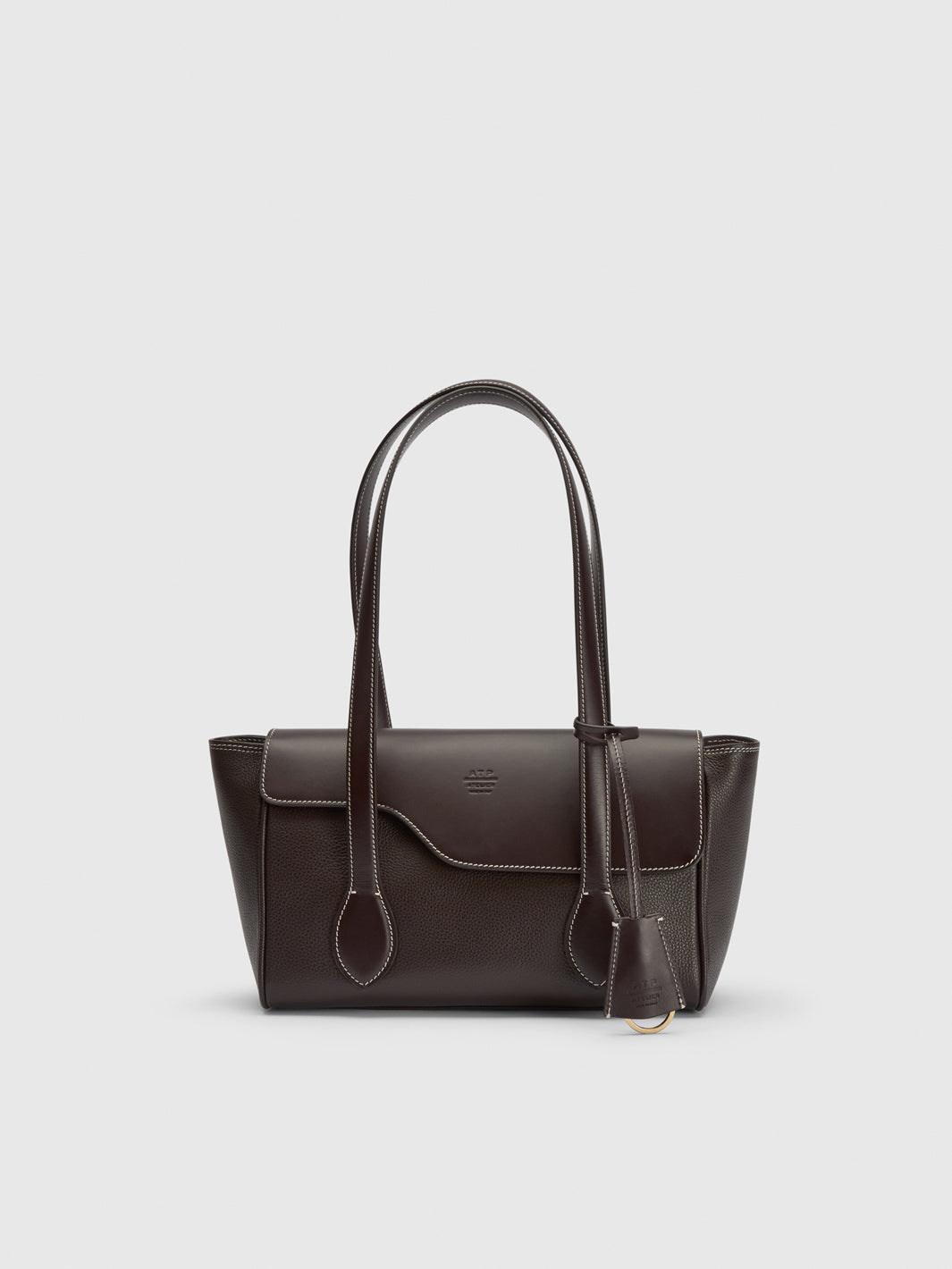 Eira Walnut/Contrast Stitch Grained Leather Shoulder bag