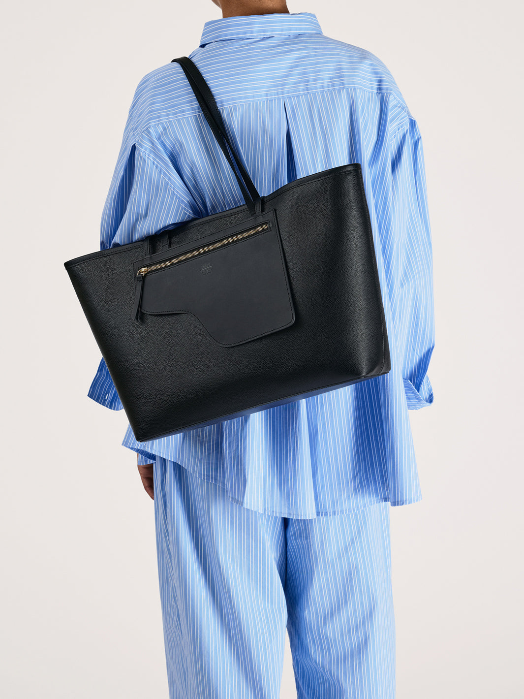 Eraclea Black Grained Leather/Leather Large tote bag