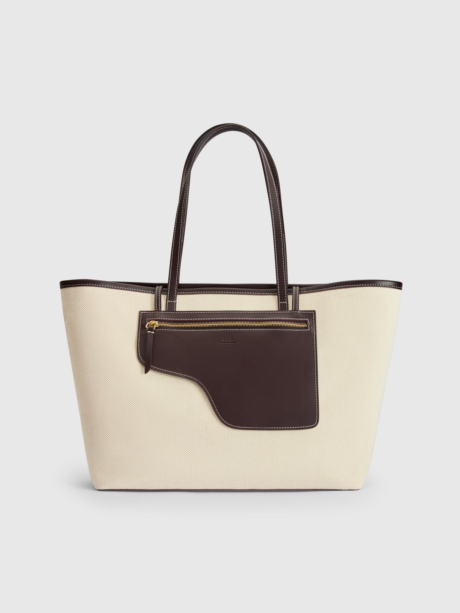 Eraclea Ecru/Walnut Canvas/Leather Large tote bag