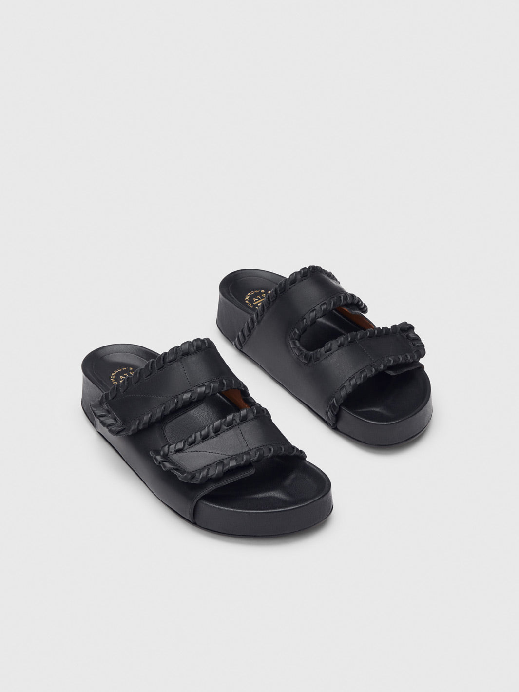 Furlo Stitch Black Leather Comfy sandals