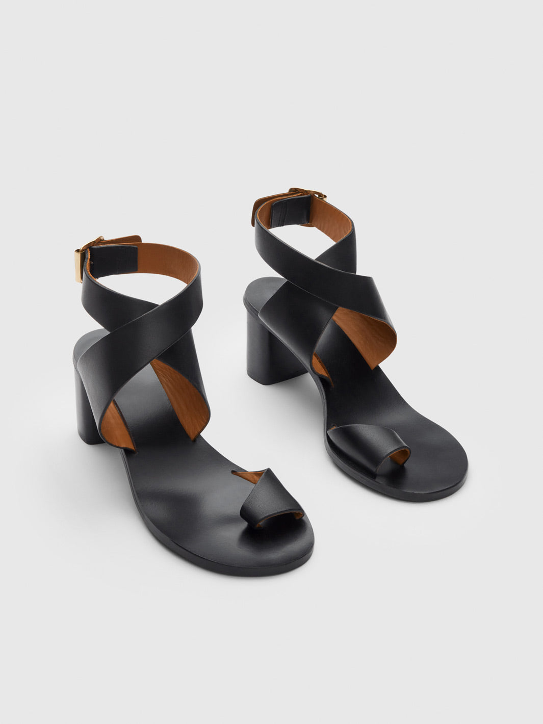 Gildone Black Leather Ankle strap heels