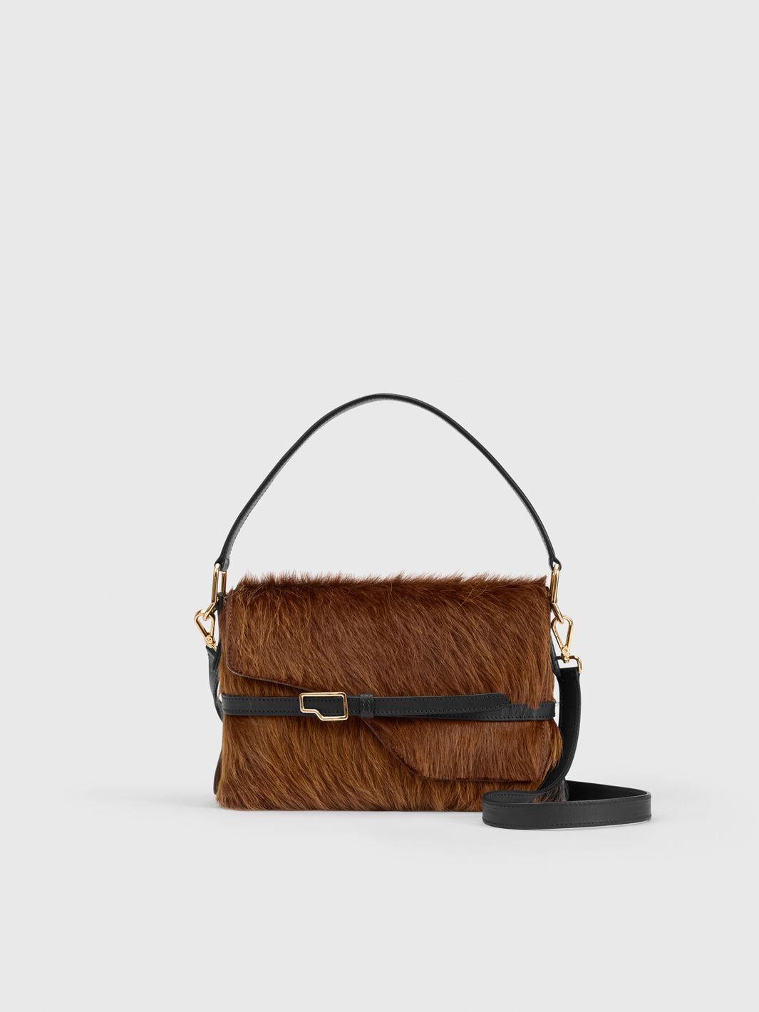 Lierna Cannella/Black Pony/Leather Shoulder bag
