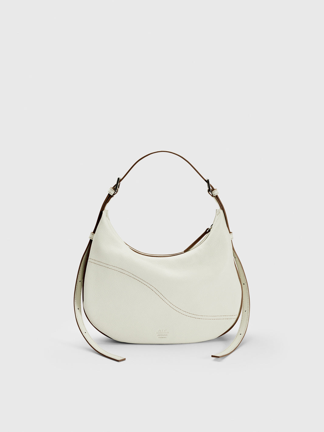 Liveri Bianco/Contrast Stitch Grained Leather Small hobo bag