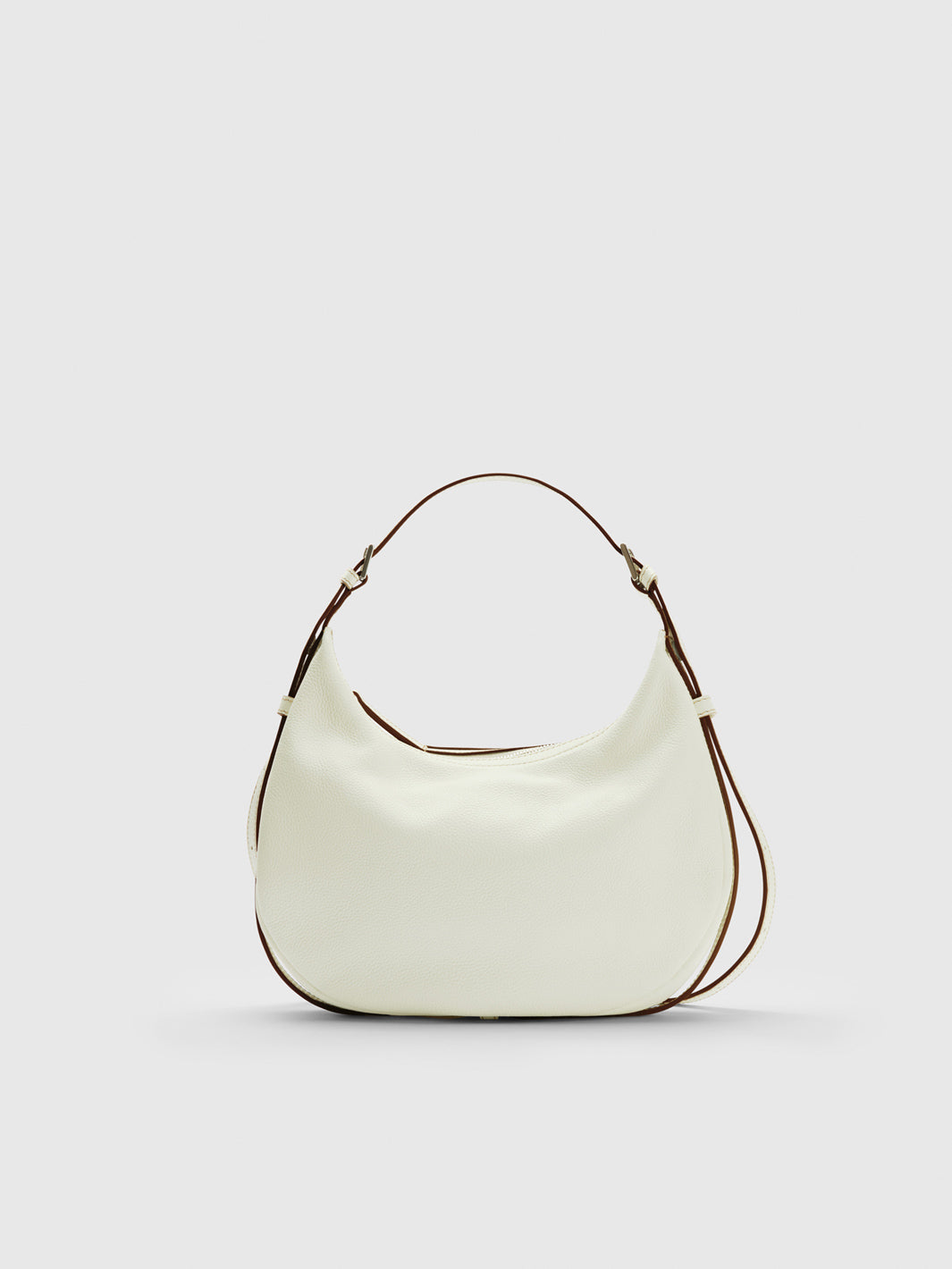Liveri Bianco/Contrast Stitch Grained Leather Small hobo bag