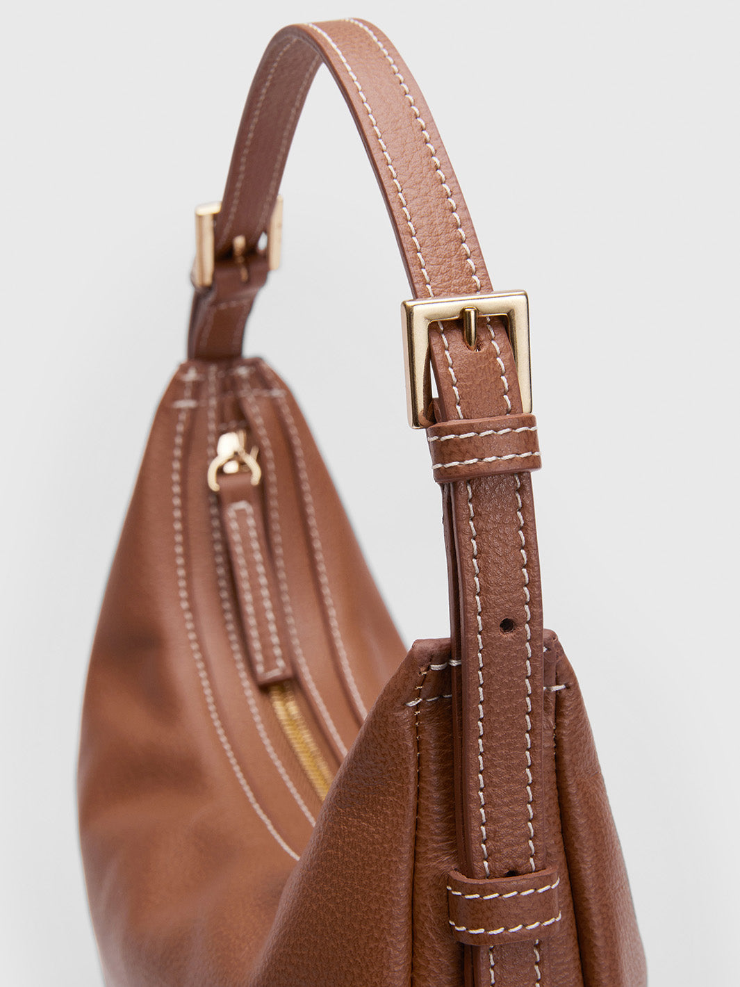Liveri Brandy/Contrast Stitch Grained leather Small hobo bag
