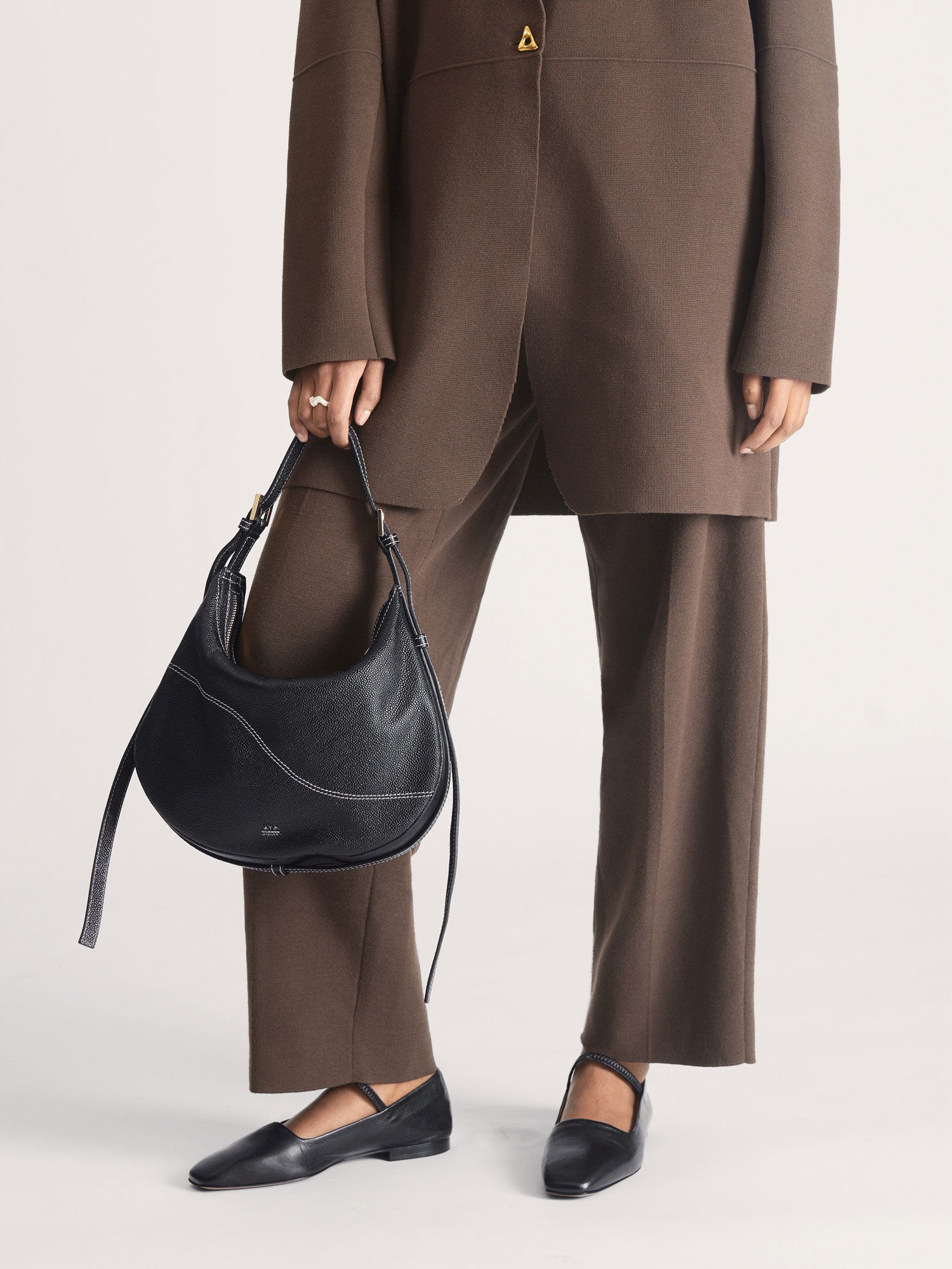 Liveri Black/Contrast Stitch Grained leather Small hobo bag