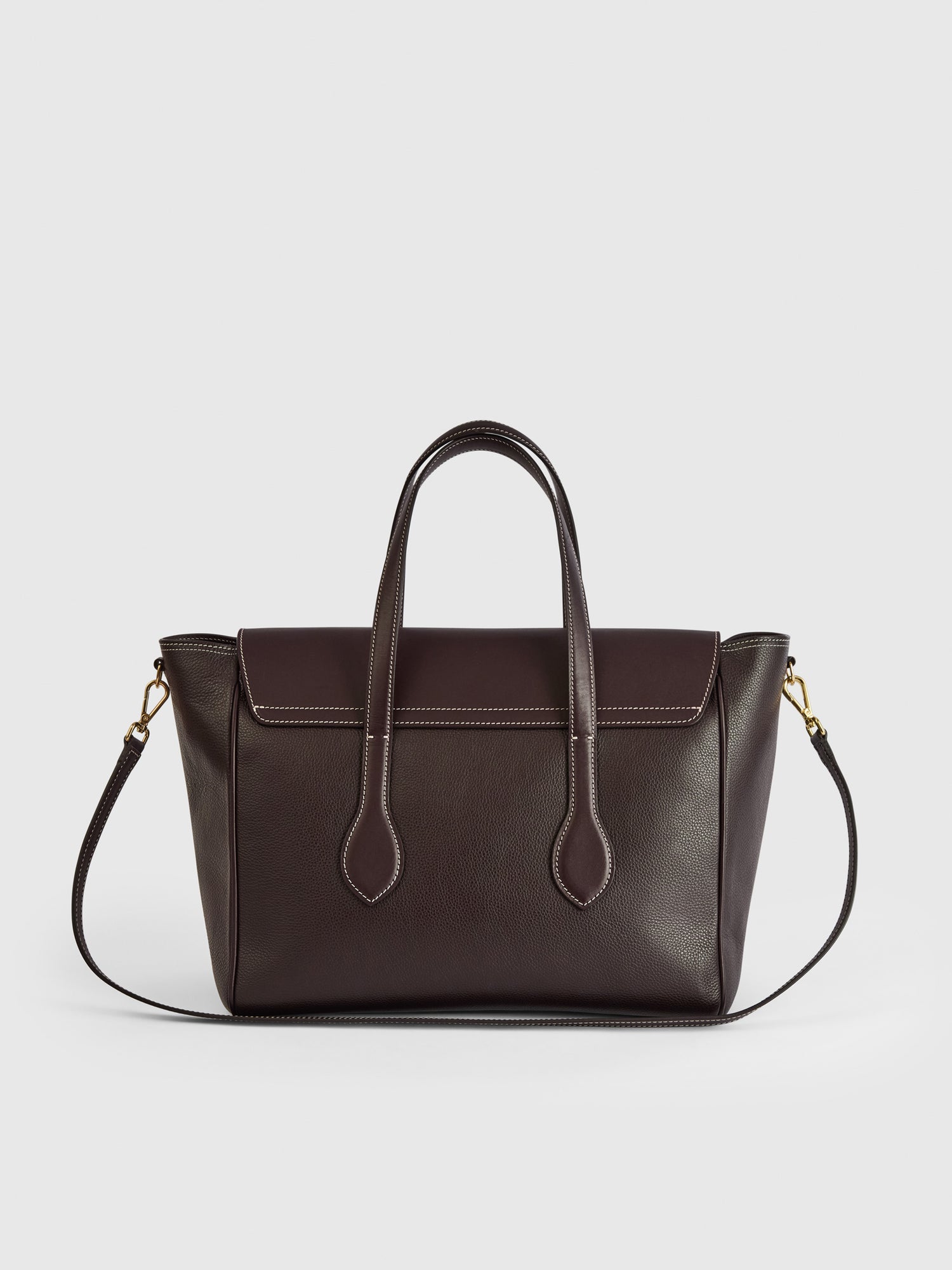 Merlara Walnut/Contrast Stitch Grained Leather Large handbag