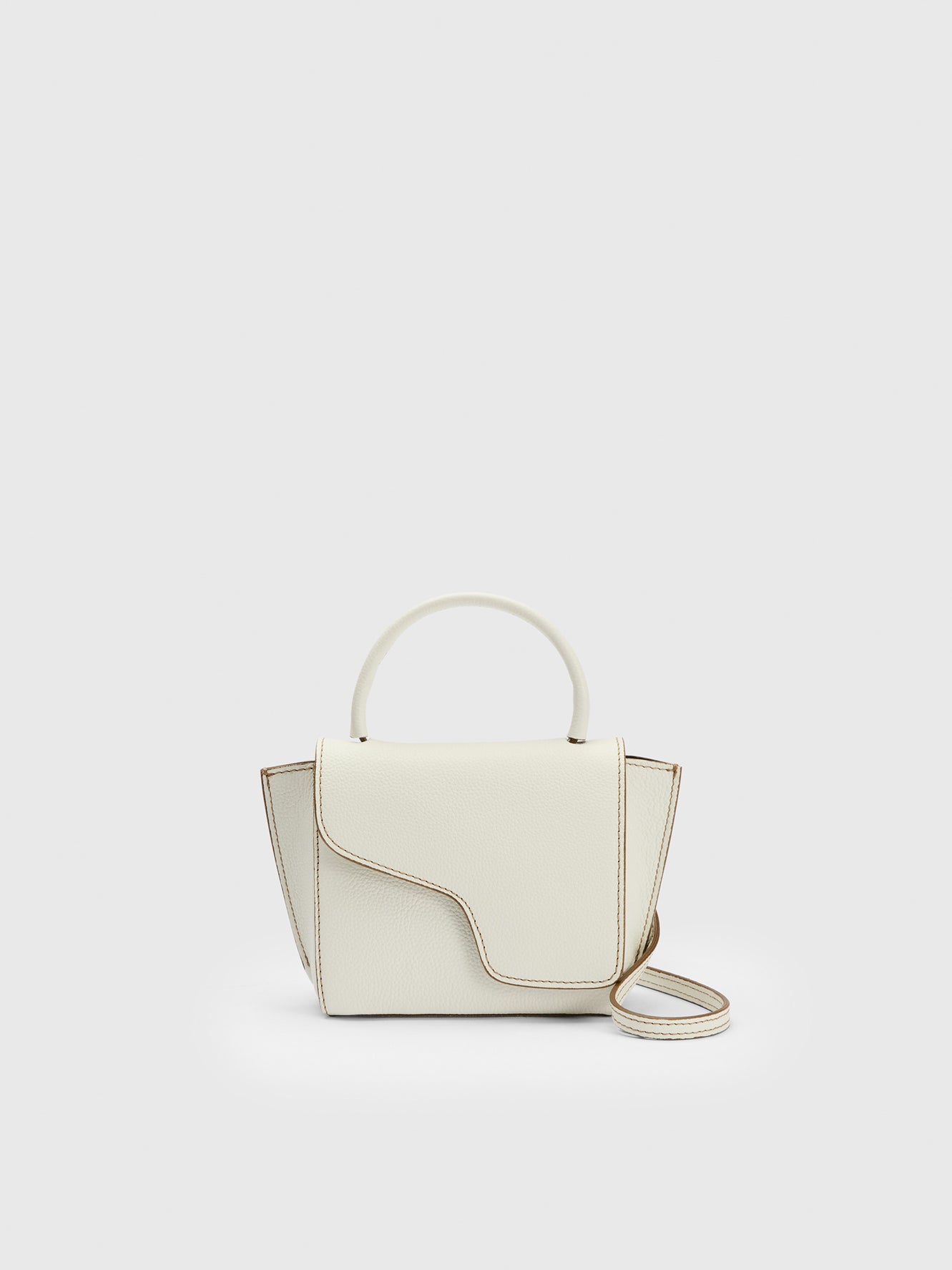 Montalcino Bianco/Contrast Stitch Grained Leather Mini handbag