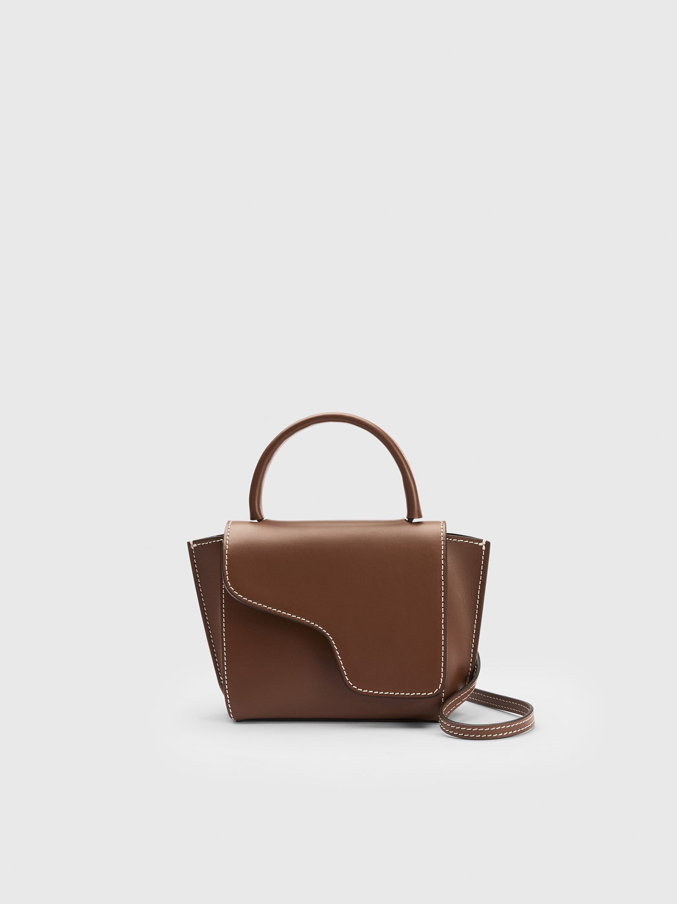 Montalcino Cannella/Contrast Stitch Leather Mini handbag