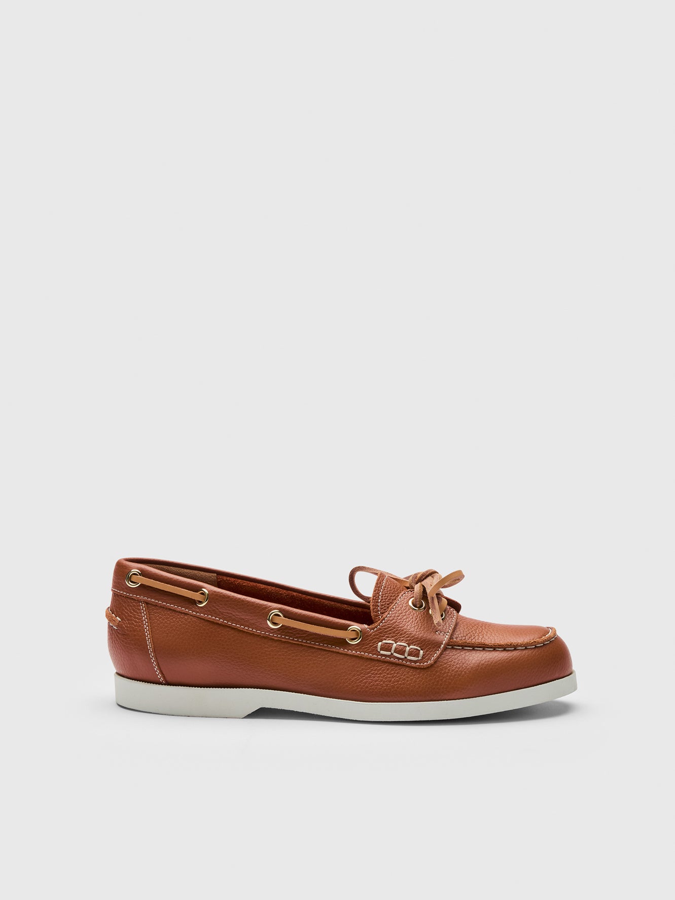 Nesso Brandy/Contrast Stitch Grained Leather Boat shoes