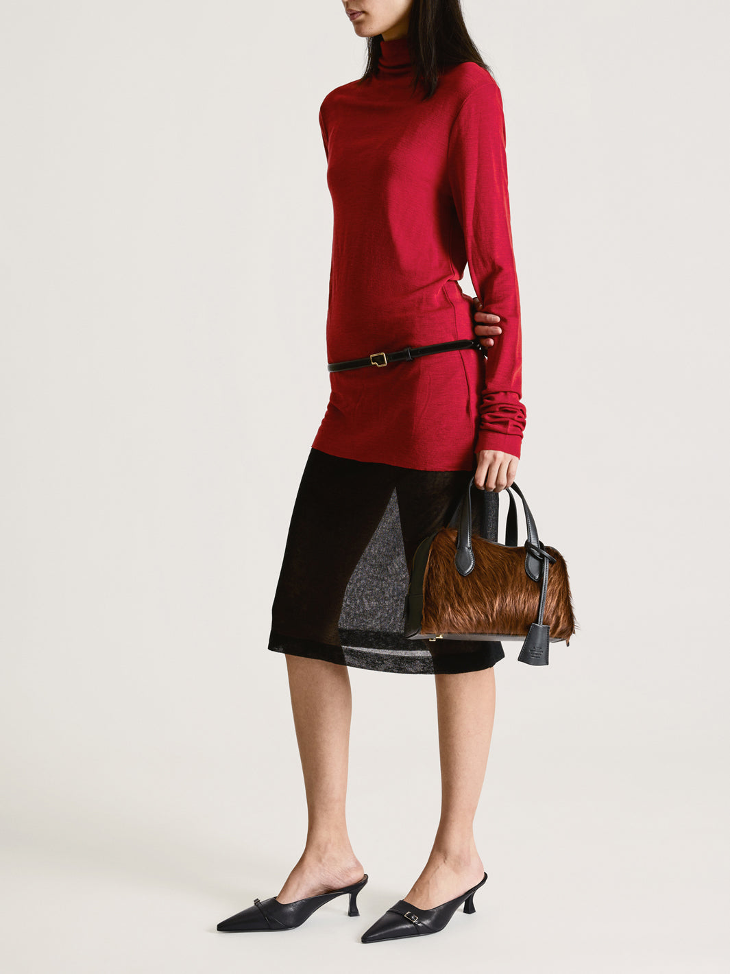 Ormelle Cannella/Black Pony/Leather Top handle bag