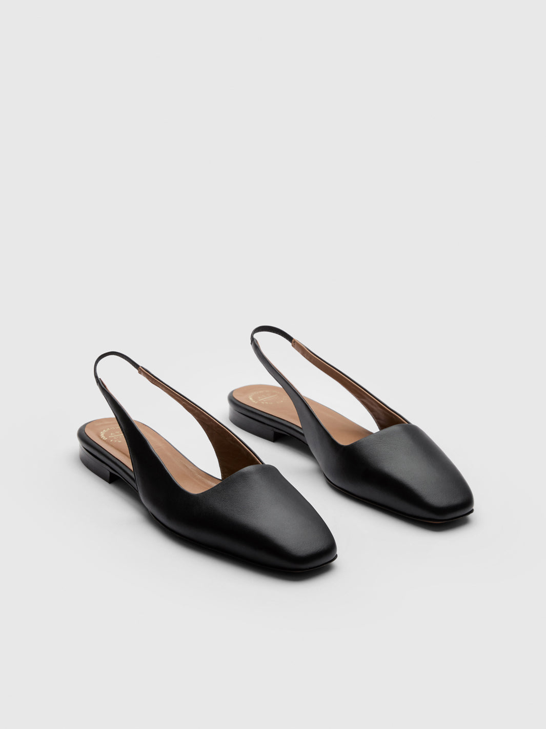 Plesio Black Nappa Flat Slingbacks