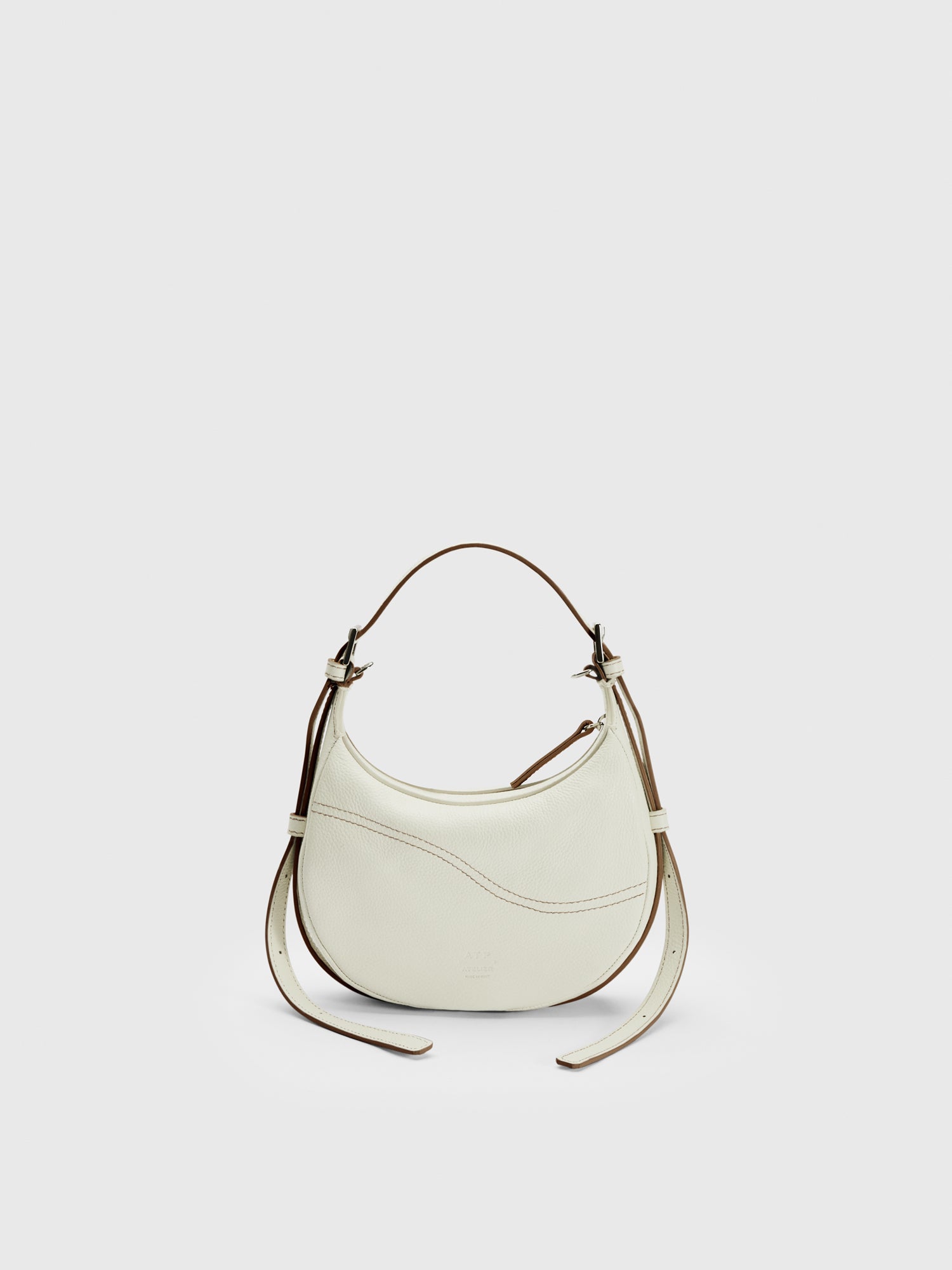 Silea Bianco/Contrast Stitch Grained Leather Mini hobo bag
