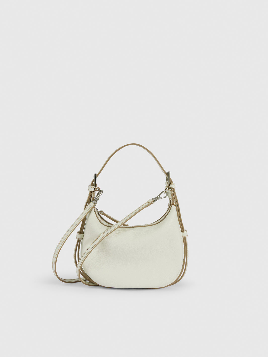 Silea Bianco/Contrast Stitch Grained Leather Mini hobo bag