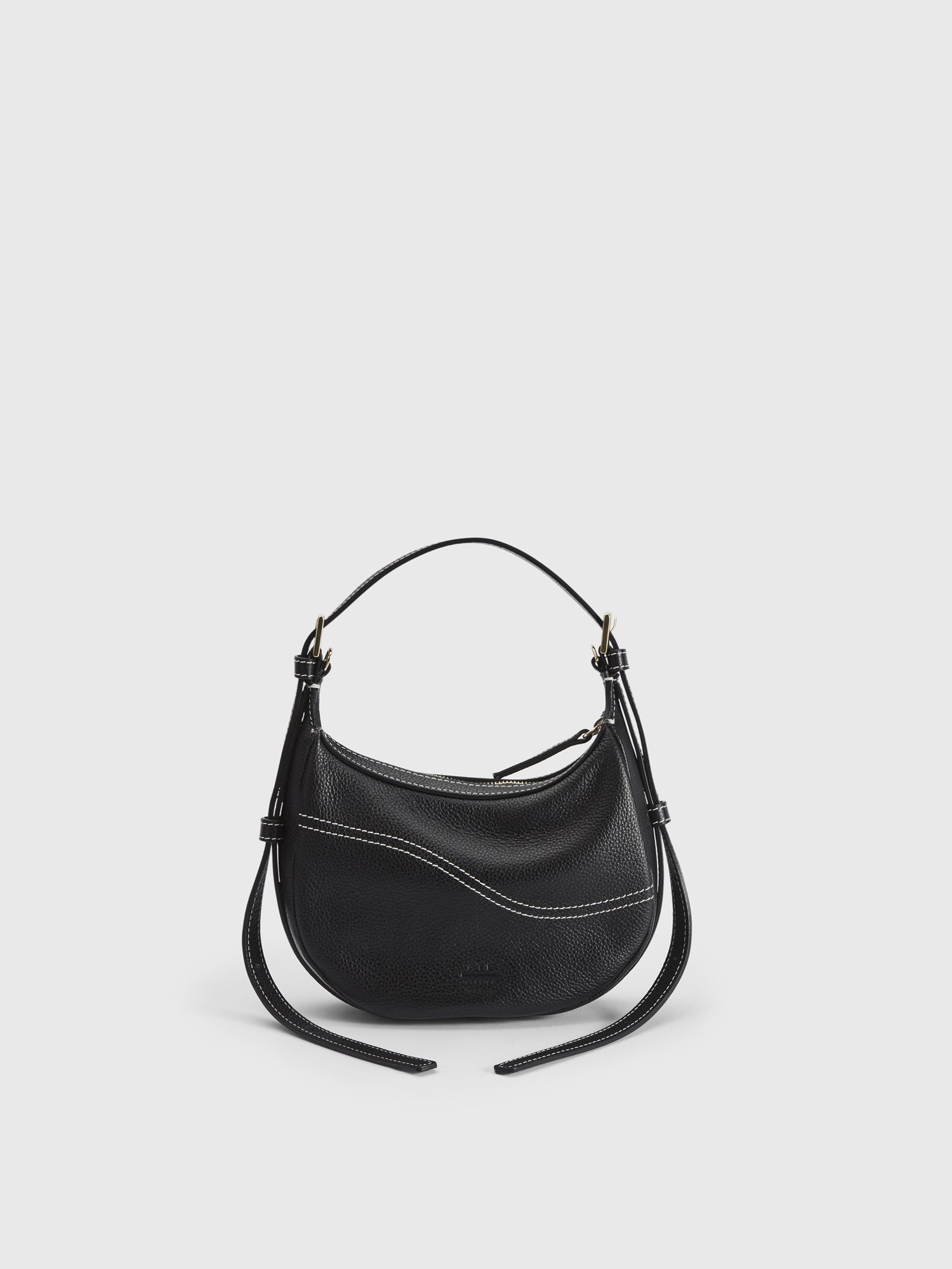 Silea Black/Contrast Stitch Grained Leather Mini hobo bag