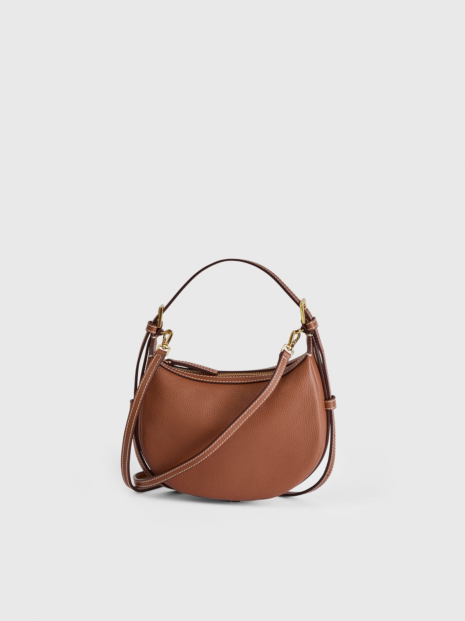 Silea Brandy/Contrast Stitch Grained Leather Mini hobo bag