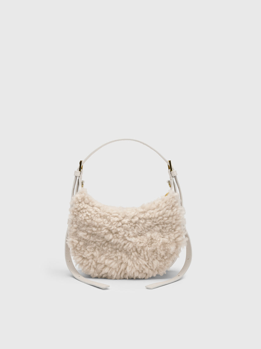 Silea Vanilla/Linen Shearling/Leather Mini hobo bag