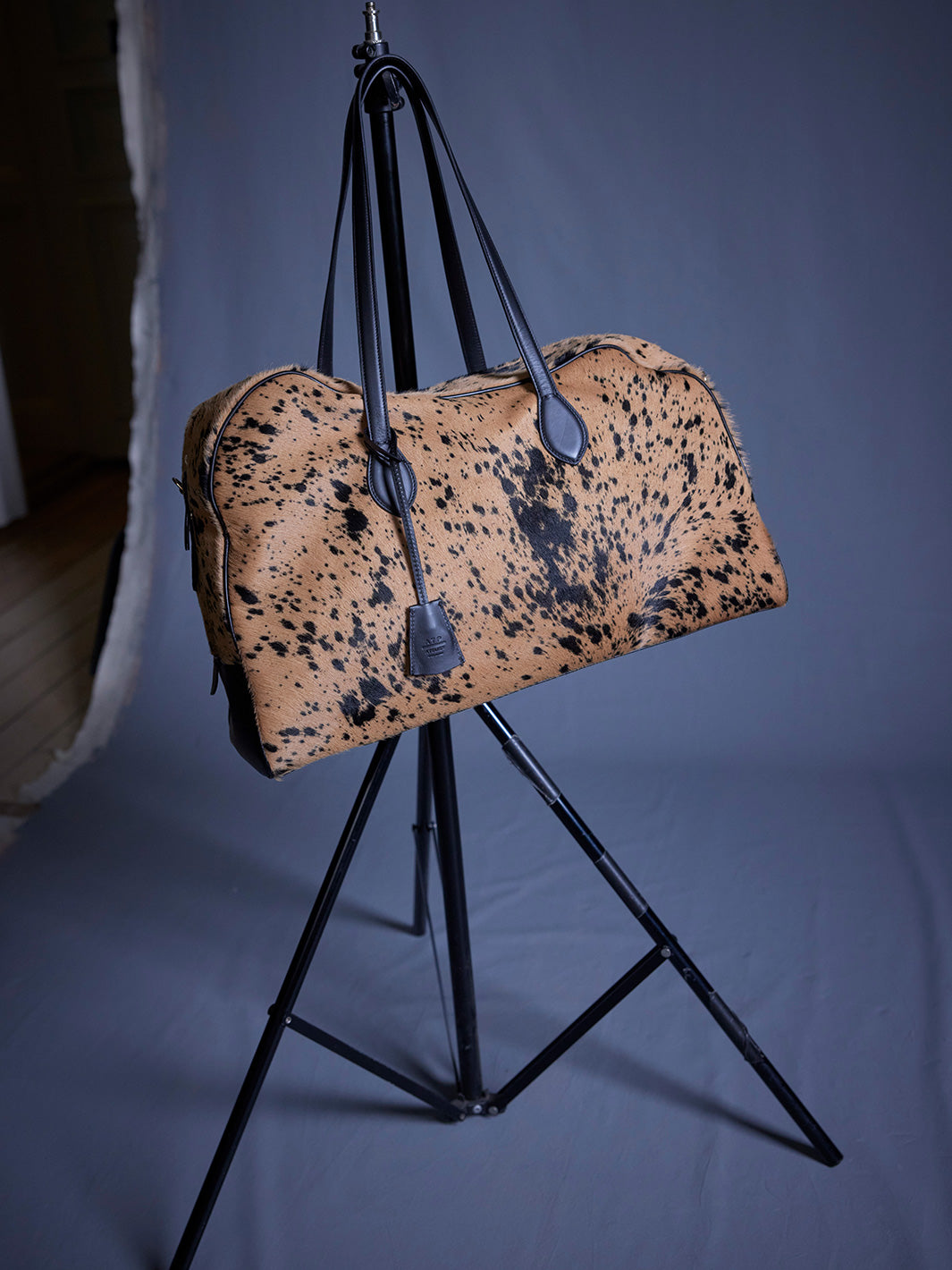 Meda Cannella/Black Printed Mini Cow/Leather Top handle bag