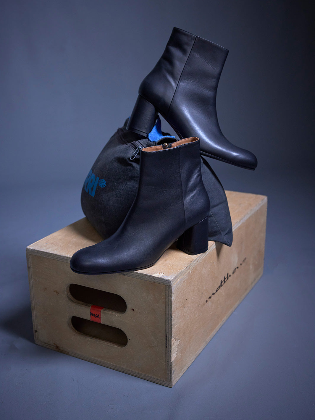 Miola Black Leather Ankle boots