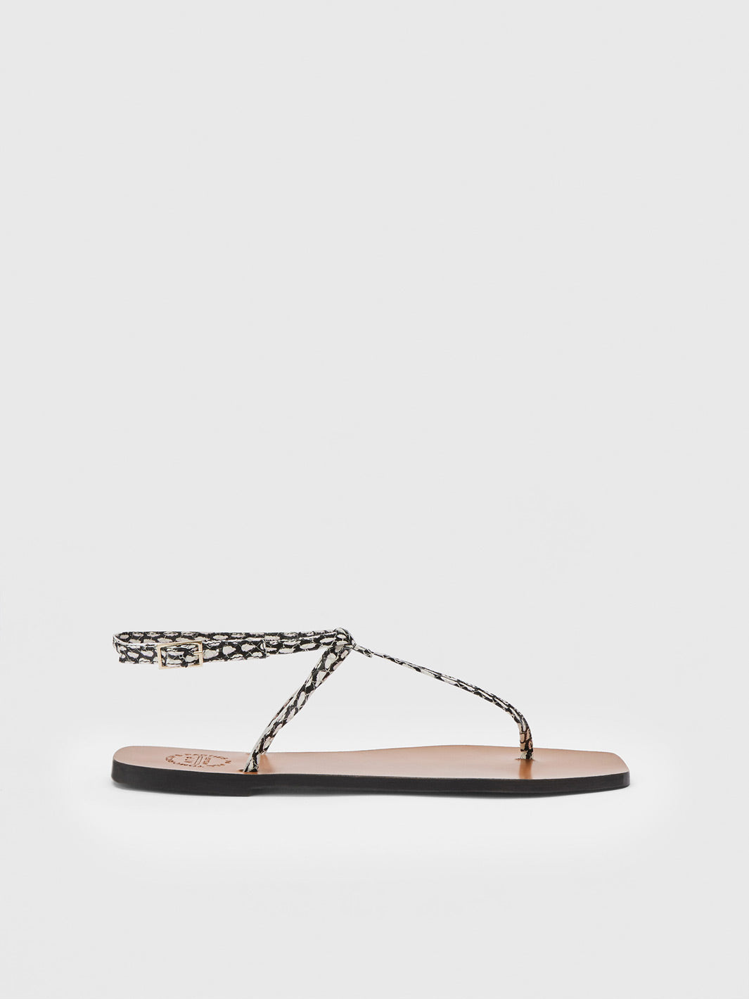 Alassio Black/Linen Printed Graphic Snake Nappa Flat sandals