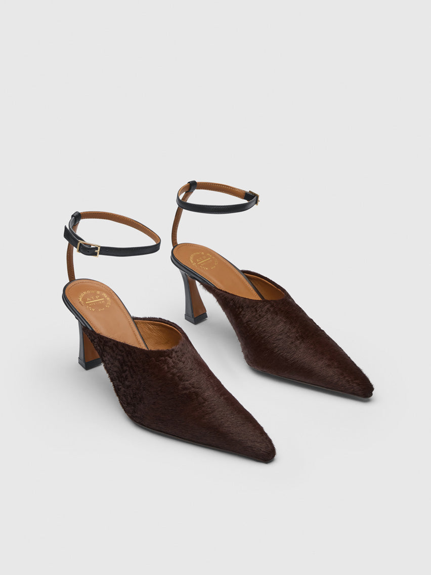 Bema Walnut Embossed Pony/Nappa Ankle strap heels