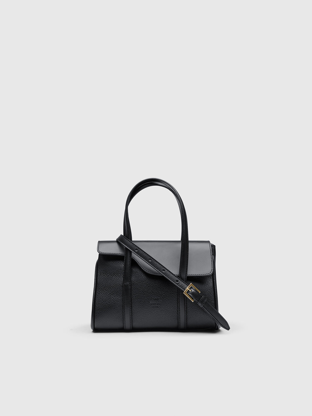 Carloforte Black Grained Leather/Leather Top handle bag