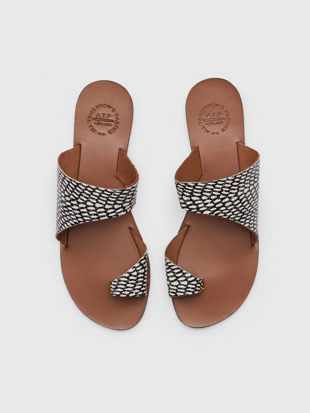 Centola Black/Linen Printed Graphic Snake Nappa Cutout sandals