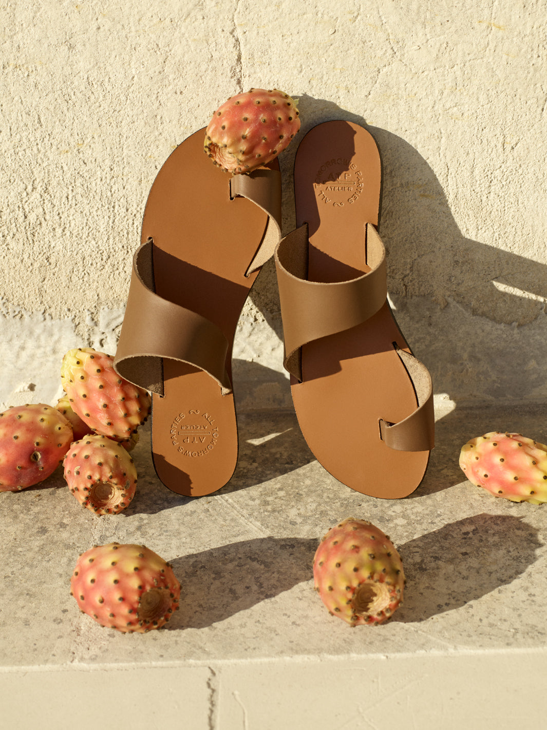Centola Khaki Brown Leather Cutout sandals