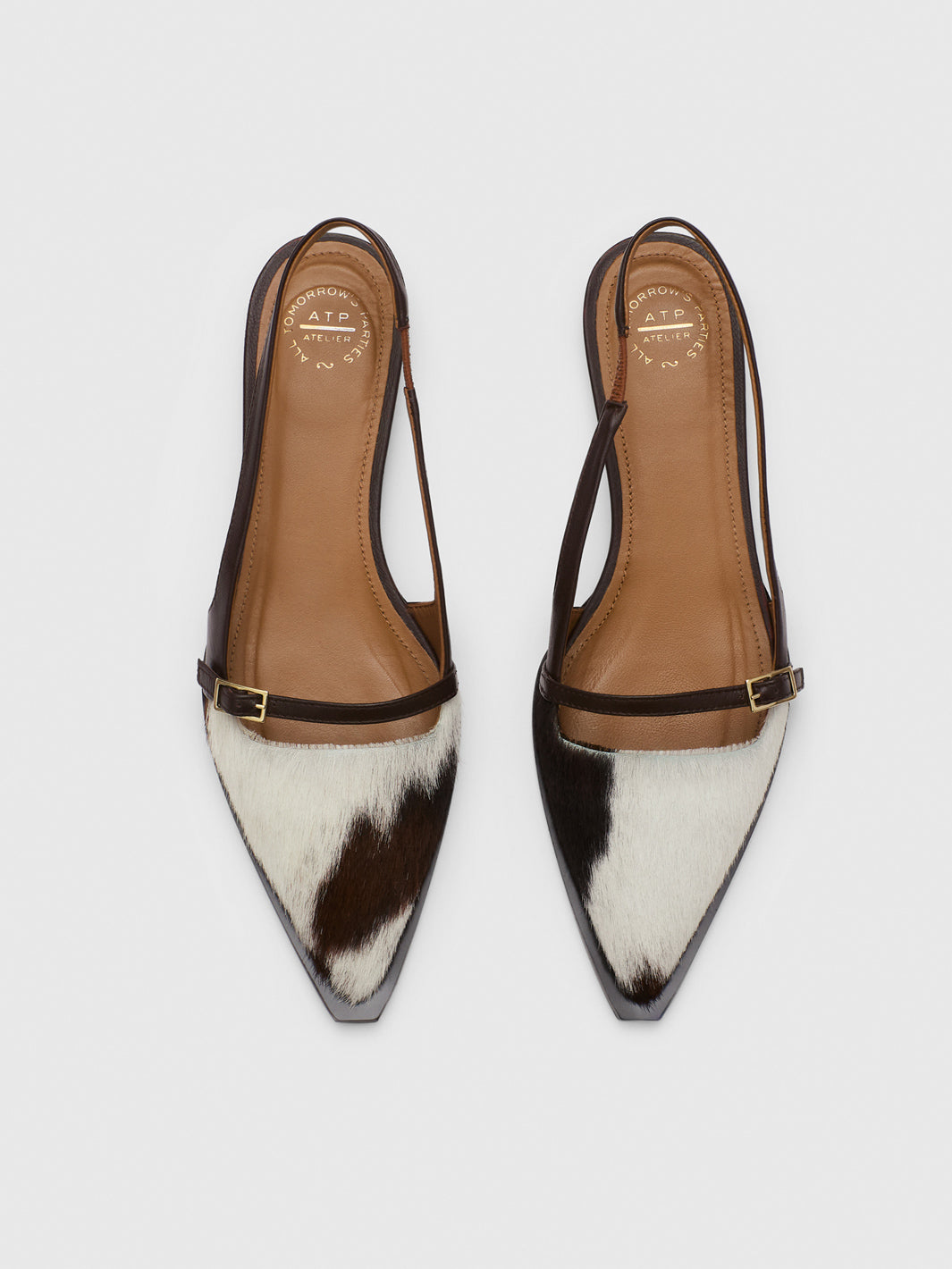 Cortina Unique/Walnut Cow Print/Nappa Flat Slingbacks