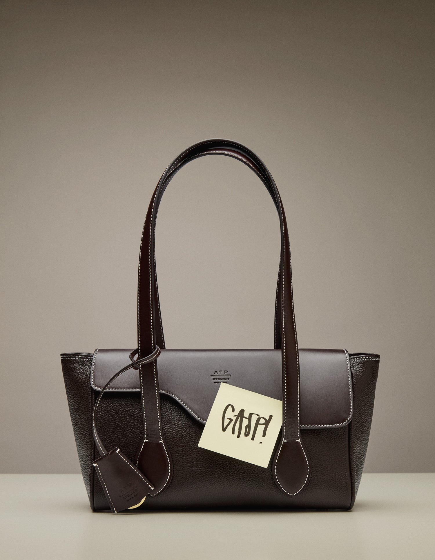 Eira Walnut/Contrast Stitch Grained Leather Shoulder bag