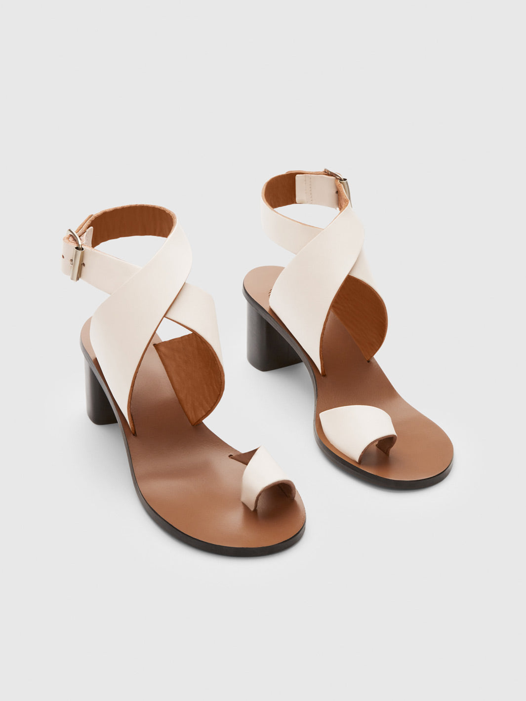 Gildone Linen Leather Ankle strap heels