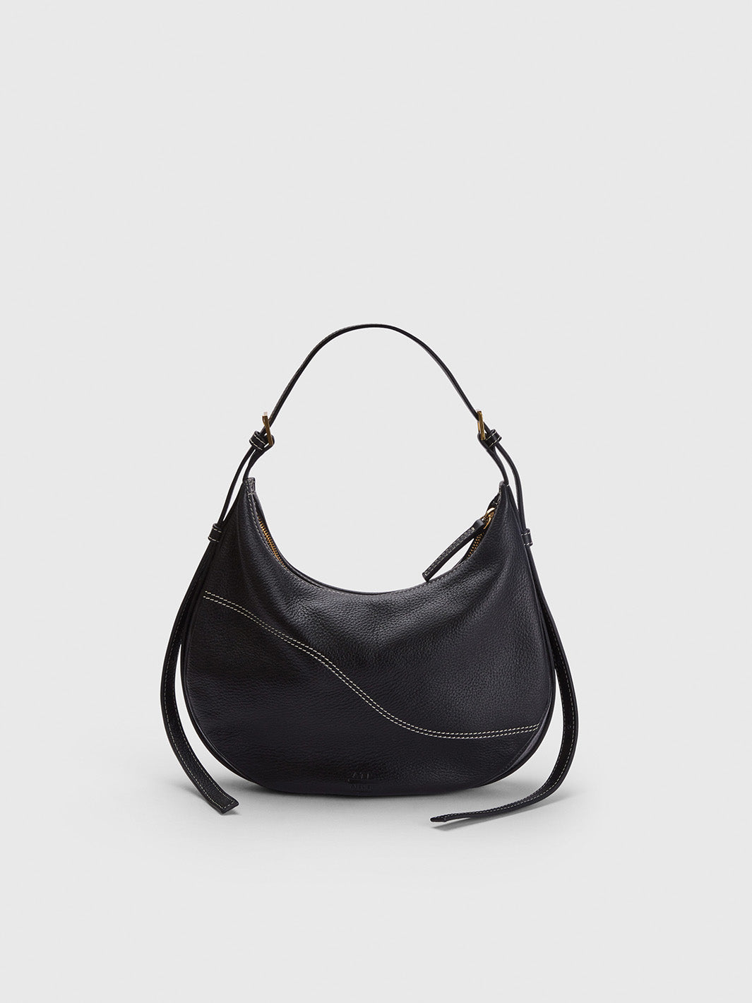 Liveri Black Contrast Stitch Grained leather Small hobo bag