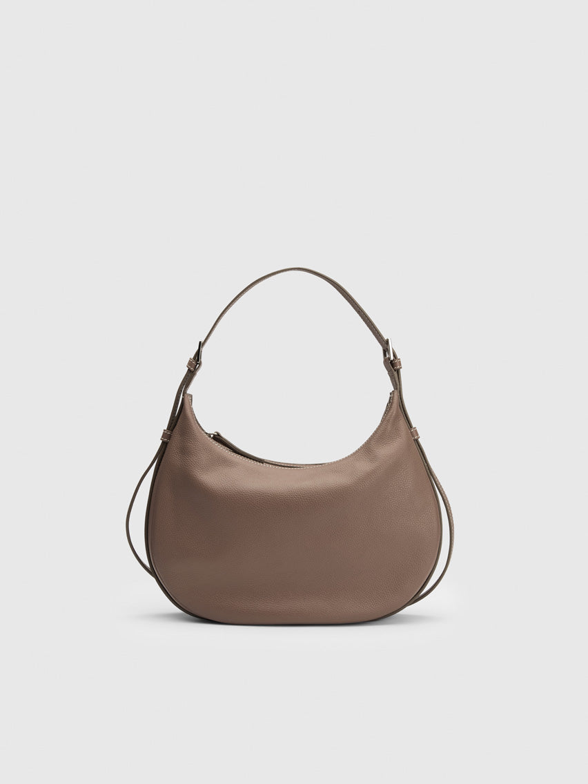 Liveri Tahini/Contrast Stitch Grained Leather Small hobo bag