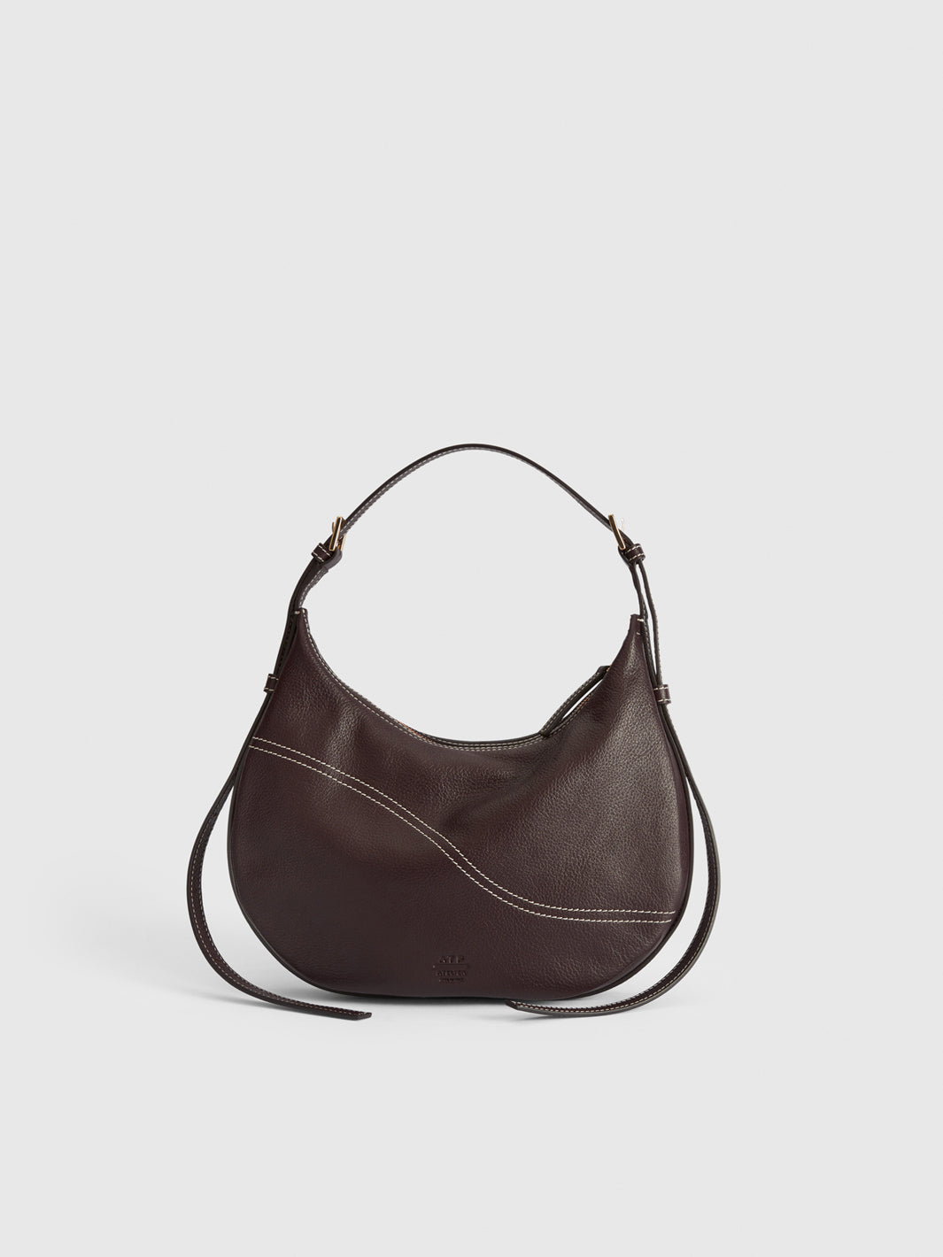 Liveri Walnut Contrast Stitch Grained Leather Small hobo bag