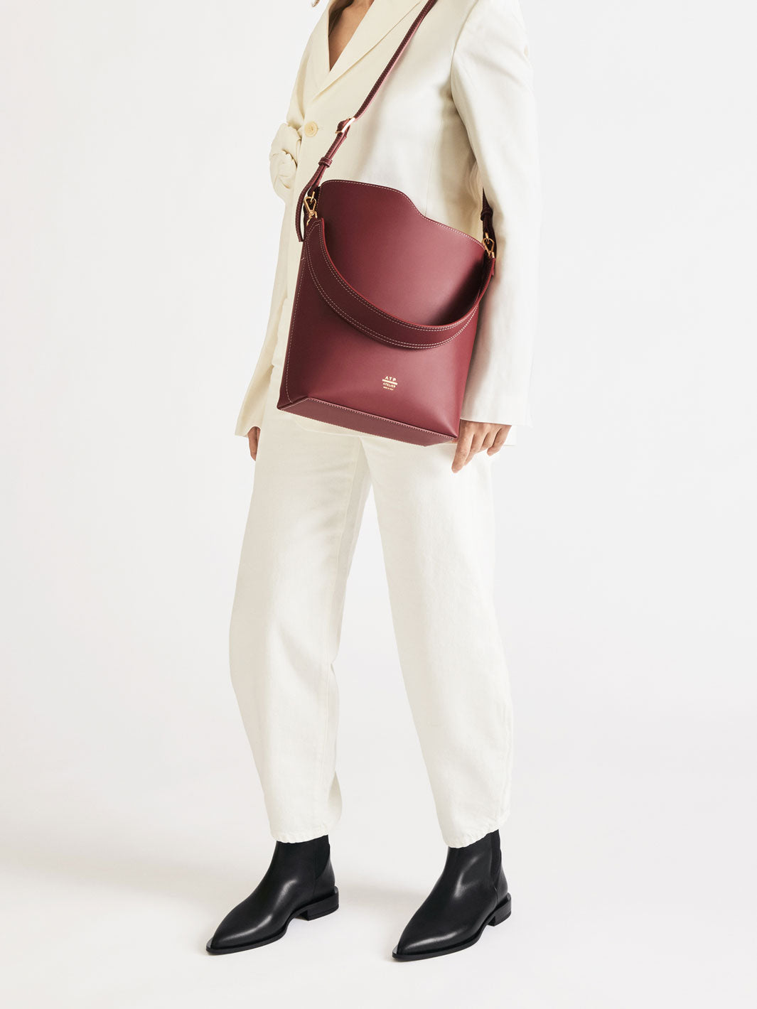 Pompei Black/Contrast Stitch Leather Large tote bag – ATP Atelier USA