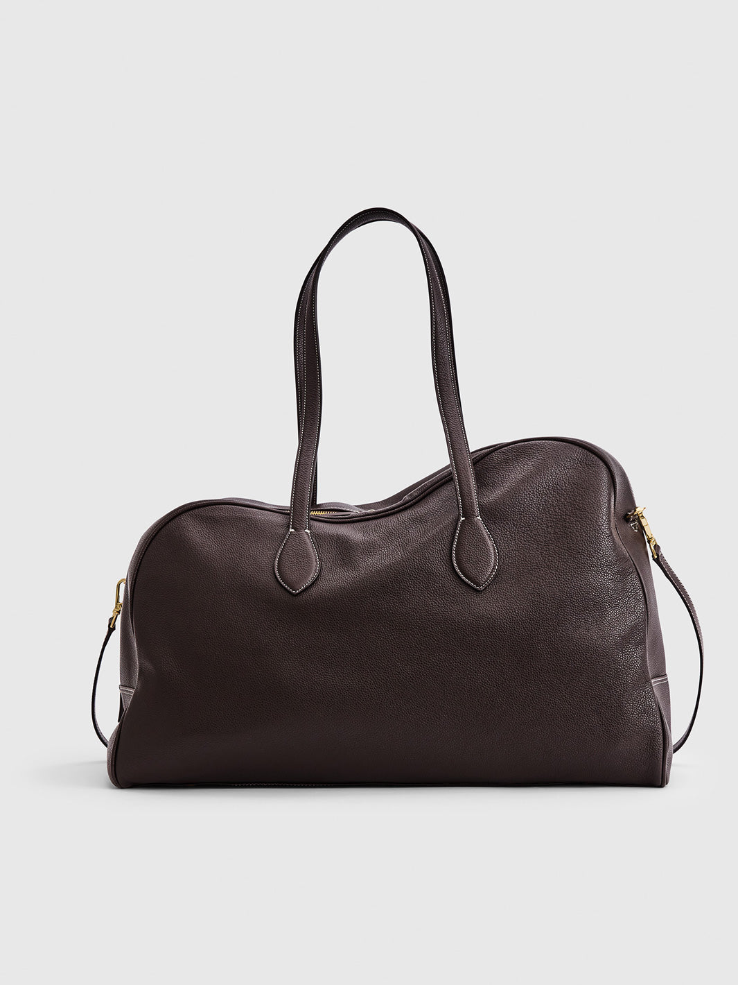 Meda Walnut/Contrast Stitch Grained Leather Top handle bag